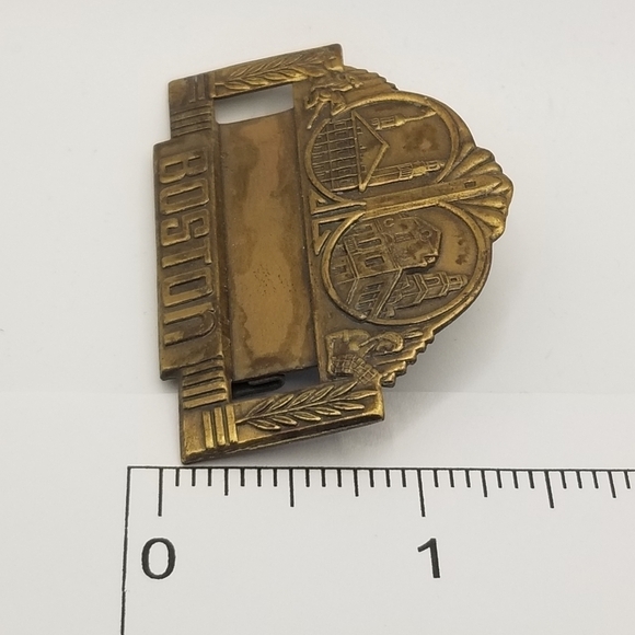 Boston Ma Antique Art Deco Metal Name Tag C Clasp Pin 20s State House 1.5"X1.75" - Picture 4 of 12